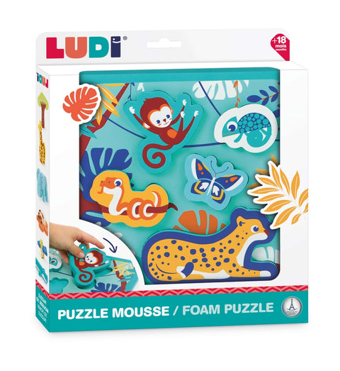 LUDI Safari gyvūnų formų dėlionė vaikams, atspari vandeniui, 18+ mėn.