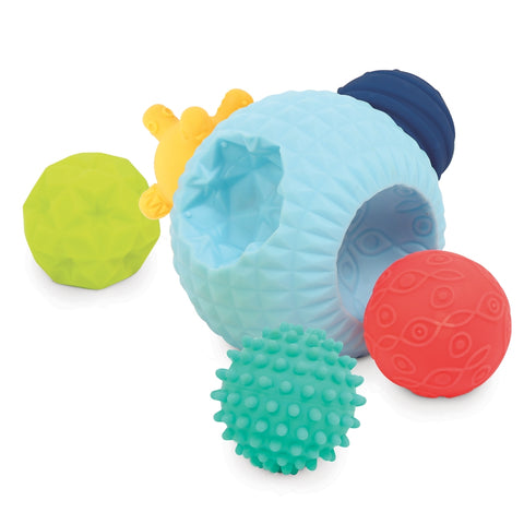 LUDI 3D sensorinė kamuoliukų dėlionė – didelis kamuolys + 5 tekstūriniai mini kamuoliukai, nuo 6 mėn.