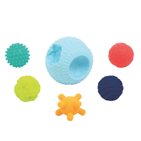 LUDI 3D sensorinė kamuoliukų dėlionė – didelis kamuolys + 5 tekstūriniai mini kamuoliukai, nuo 6 mėn.