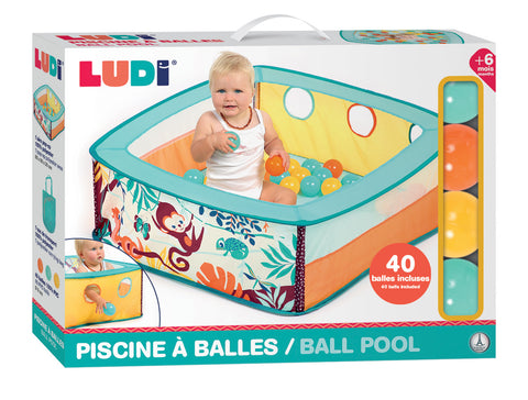 LUDI kamuoliukų baseinas „Džiunglės“ vaikams – sulankstomas pop-up, 40 kamuoliukų, 80×80×30 cm, nuo 6 mėn.