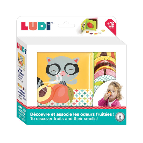 LUDI lavinamoji kvapų knygelė „Vaisiai“ – 12 psl., 5 aromatai, vaikams nuo 12 mėn.