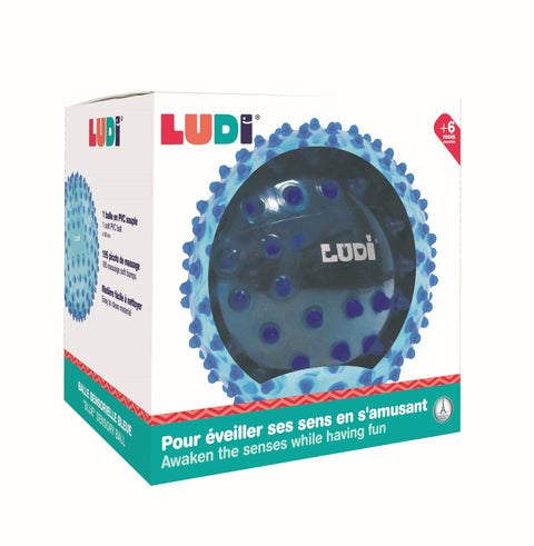 LUDI sensorinis spygliuotas mankštos kamuolys kūdikiams, 20 cm, mėlynas