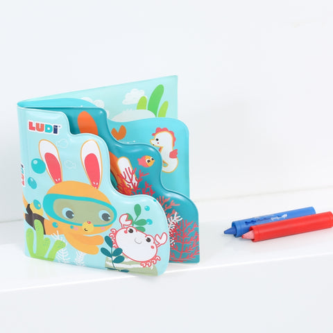 LUDI maudymosi spalvinimo knygelė vaikams su kreidelėmis, voniai nuo 10 mėn.