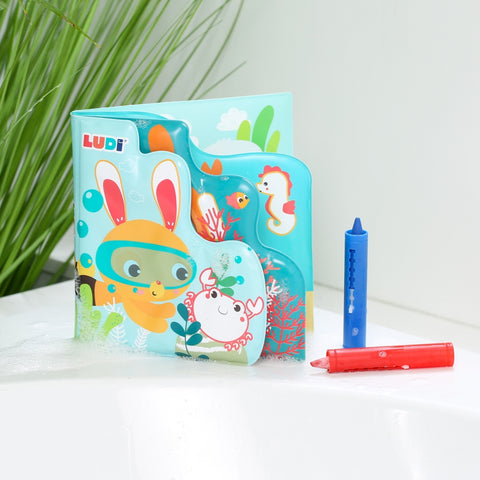 LUDI maudymosi spalvinimo knygelė vaikams su kreidelėmis, voniai nuo 10 mėn.