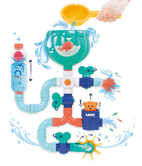 LUDI maudymosi žaislai su siurbtukais, jūros tema, 16 dalių, vaikams 18+ mėn.