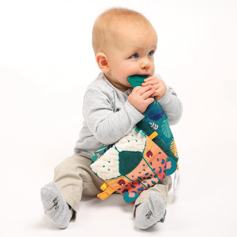 LUDI medžiaginė kūdikio knygelė „Džiunglės“ su kramtukais ir veidrodėliu