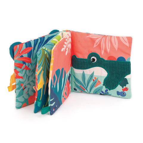 LUDI medžiaginė kūdikio knygelė „Džiunglės“ su kramtukais ir veidrodėliu