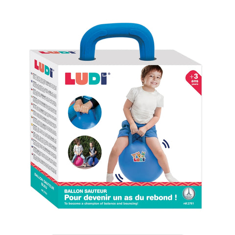 LUDI šokinėjimo kamuolys su rankena 45 cm, mėlynas – vaikams 3+, neslystantis, vidui ir laukui