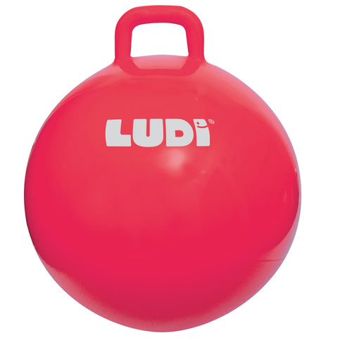 LUDI šokinėjimo kamuolys vaikams 55 cm su rankena – raudonas, neslystantis, 3+
