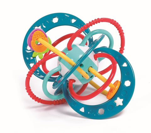 LUDI jutiminis kamuoliukas–barškutis „Planeta“ kūdikiams, 3+ mėn., 15 cm