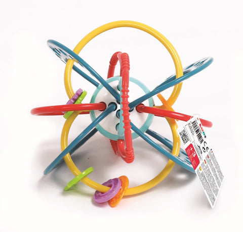 LUDI jutiminis kamuoliukas–barškutis „Planeta“ kūdikiams, 3+ mėn., 15 cm