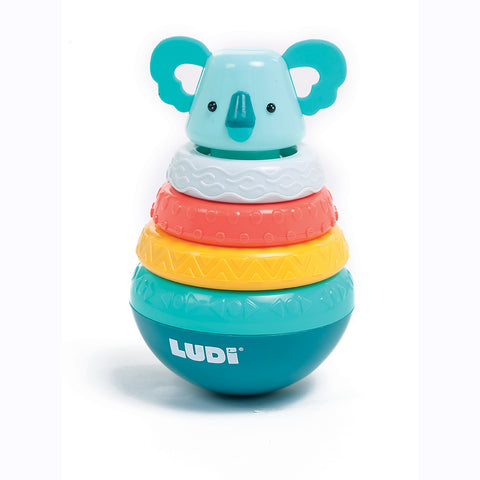 LUDI lavinamoji žiedų piramidė „Koala“ – besisupanti, skambantys žiedai, kūdikiams 10+ mėn.