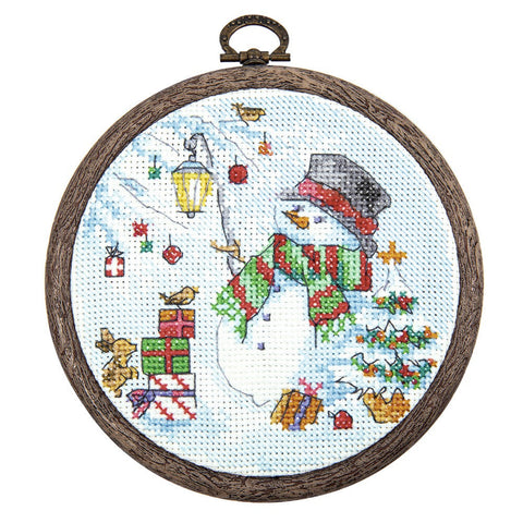 Siuvinėjimo kryželiu rinkinys Naujieji metai 12x12 cm Aida 14 su karoliukais