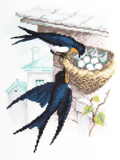 Siuvinėjimo kryželiu rinkinys „Kregždžių lizdas“ Aida 18, 14×18 cm