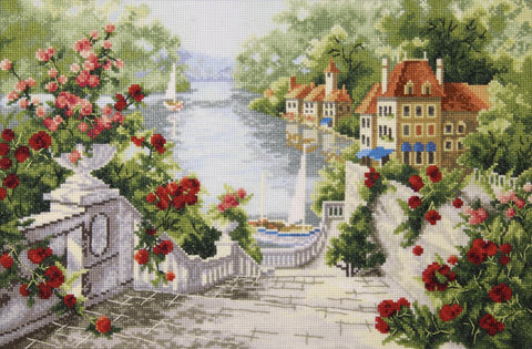 Siuvinėjimo kryželiu rinkinys „Atostogos prie jūros“, Aida 14, 39,5×24 cm