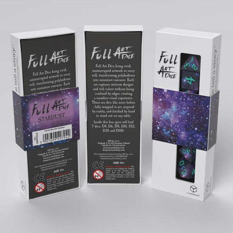 Q-Workshop Stardust Full Art stalo RPG kauliukai, 7 vnt., kosminiai
