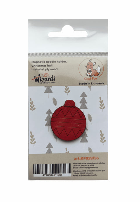 Magnetinis adatų laikiklis – raudonas Kalėdų burbulo formos medinis (fanera) pakuotėje, Kind Fox
