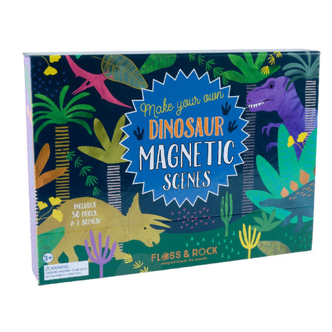 Magnetinis dinozaurų žaidimas vaikams (50 magnetų, 2 scenos) – Floss & Rock
