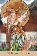 Plakatas Artemis, auksiniai-rudų atspalvių 30×45 cm meno atspaudas, portretinis kampas su vanagu ir elniu, numeris 34