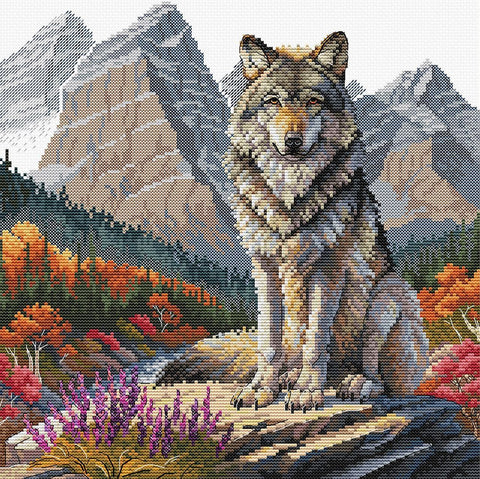 Iškilus vilkas – kryželiu siuvinėjimo rinkinys 25,5x25 cm