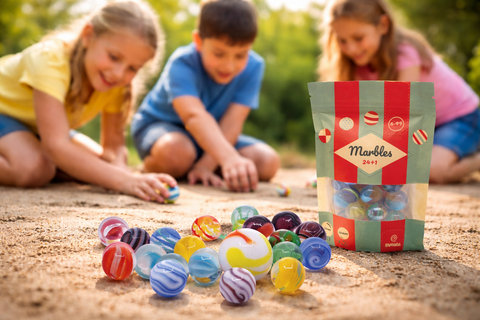 Klasikinis stiklo rutuliukų žaidimo rinkinys 24+1 (16–25 mm)