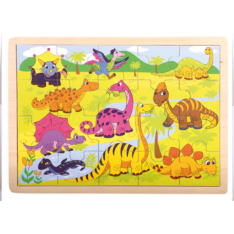 Bino medinė dėlionė „Dinozaurai“ vaikams, 20 dalių, 30×22 cm, nuo 10 mėn., CE