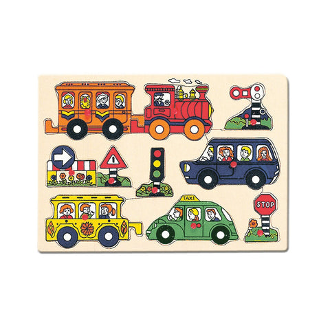 Bino medinė dėlionė su rankenėlėmis – Transporto priemonės, 3+
