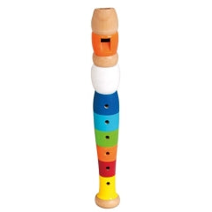 BINO medinė vaikiška dūdelė 20 cm – spalvota fleita muzikos mokymuisi, 3+
