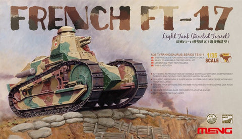 Meng TS-011 Renault FT-17 prancūzų tankas 1/35 plastikinis surinkimo rinkinys
