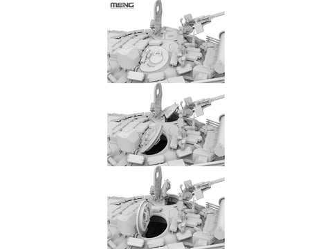 Rusų tankas T-72B3M su KMT-8, plastikinis modelis 1/35 Meng