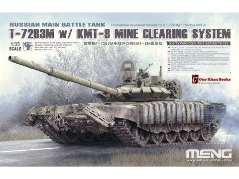 Rusų tankas T-72B3M su KMT-8, plastikinis modelis 1/35 Meng
