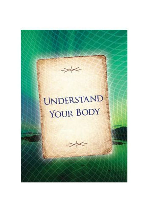 kortelė Understand Your Body su sendinto popieriaus lapu centre ir žaliu tinklelio fonu, skirta kūno sveikatos įžvalgoms
