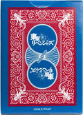 Kortų kaladė Tokyo Revengers, mėlyno–raudono kolekcinio dėklo nugarėlė su angelų raštais ir serijos logotipu