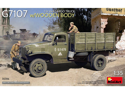Miniart Chevrolet G7107 1,5t 4x4 sunkvežimis 1/35, medinis kėbulas