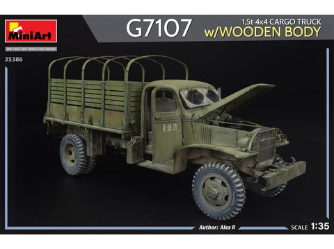 Miniart Chevrolet G7107 1,5t 4x4 sunkvežimis 1/35, medinis kėbulas