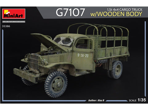 Miniart Chevrolet G7107 1,5t 4x4 sunkvežimis 1/35, medinis kėbulas