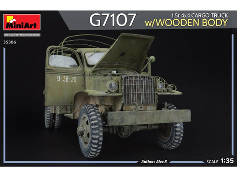 Miniart Chevrolet G7107 1,5t 4x4 sunkvežimis 1/35, medinis kėbulas