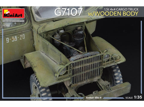 Miniart Chevrolet G7107 1,5t 4x4 sunkvežimis 1/35, medinis kėbulas