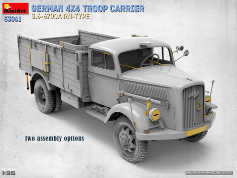 MiniArt vokiečių 4x4 karių transporteris 3.6-6700A RN-Type, modelis 1/35, 53061