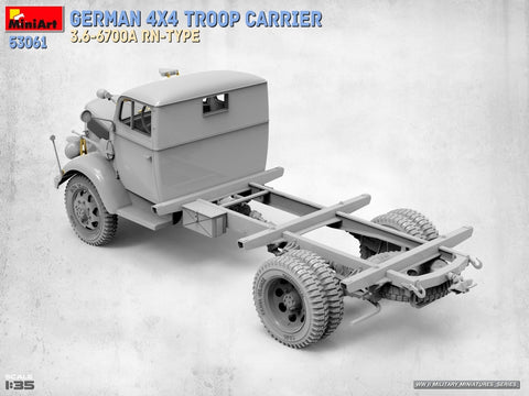 MiniArt vokiečių 4x4 karių transporteris 3.6-6700A RN-Type, modelis 1/35, 53061