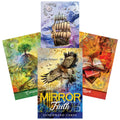 Lenormand kortos Mirror Truth (Silvia Neitzner) – spalvingas dėklas su ereliu ir trimis kortomis: laivas, medis, knyga