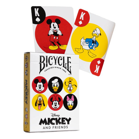 Bicycle žaidimų kortos Disney Mickey and Friends baltame dėkle, fanuotos karaliaus kortos su Mickey ir Donaldu