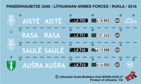 Panzerhaubitze 2000 lietuviškos dekalės, mastelis 1/72 (72001)
