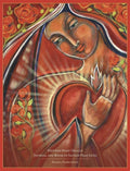 Knyga žurnalas Mother Mary Oracle su raudonu iliustruotu viršeliu, Marijos figūra apsikabinanti širdį ir rožių motyvas