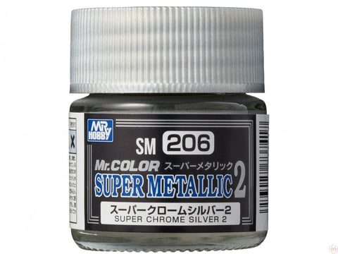 Mr.Hobby Super Metallic II SM-206 Super Chrome Silver nitro dažai, 10 ml