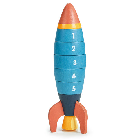 Mentari medinė skaičiavimo raketa – 5 dalių mokomasis žaislas iš kaučiukmedžio, vaikams 3+