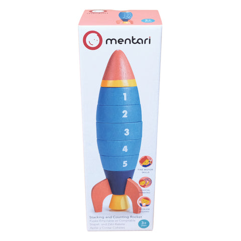 Mentari medinė skaičiavimo raketa – 5 dalių mokomasis žaislas iš kaučiukmedžio, vaikams 3+