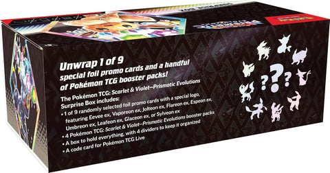 Pokémon TCG Prismatic Evolutions staigmenos dėžutė su Eevee ex promo