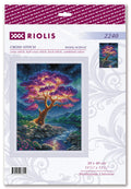 siuvinėjimo rinkinys Riolis Mysterious Universe 30x40 cm su ryškiai violetiniu ir auksiniu medžio motyvu ant pakuotės
