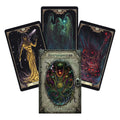 Necronomicon tarot kortos su iliustruotu dėklu ir trimis didžiųjų arkanų pavyzdžių kortomis tamsaus siaubo stiliaus